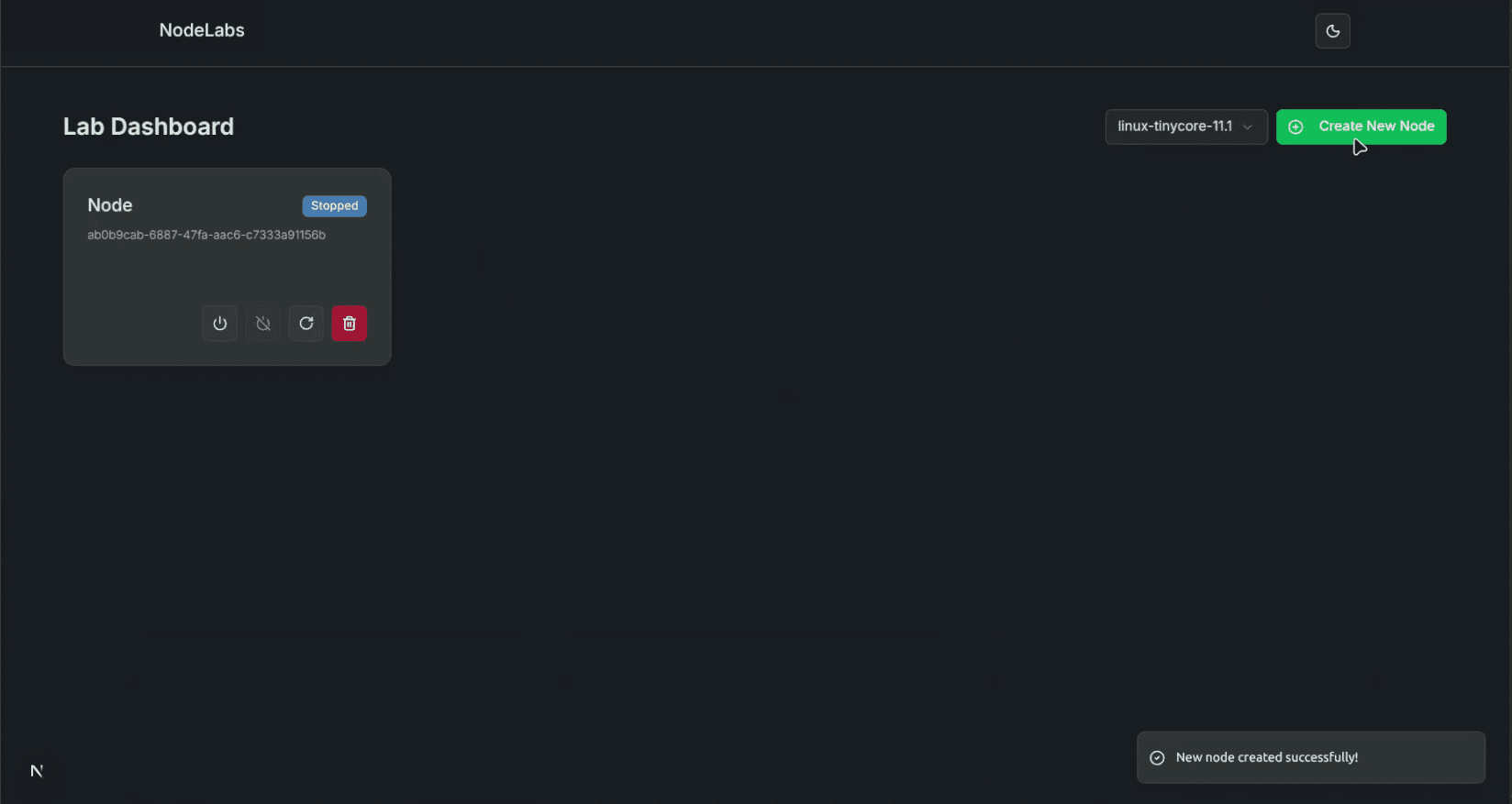 Create a Node step screenshot